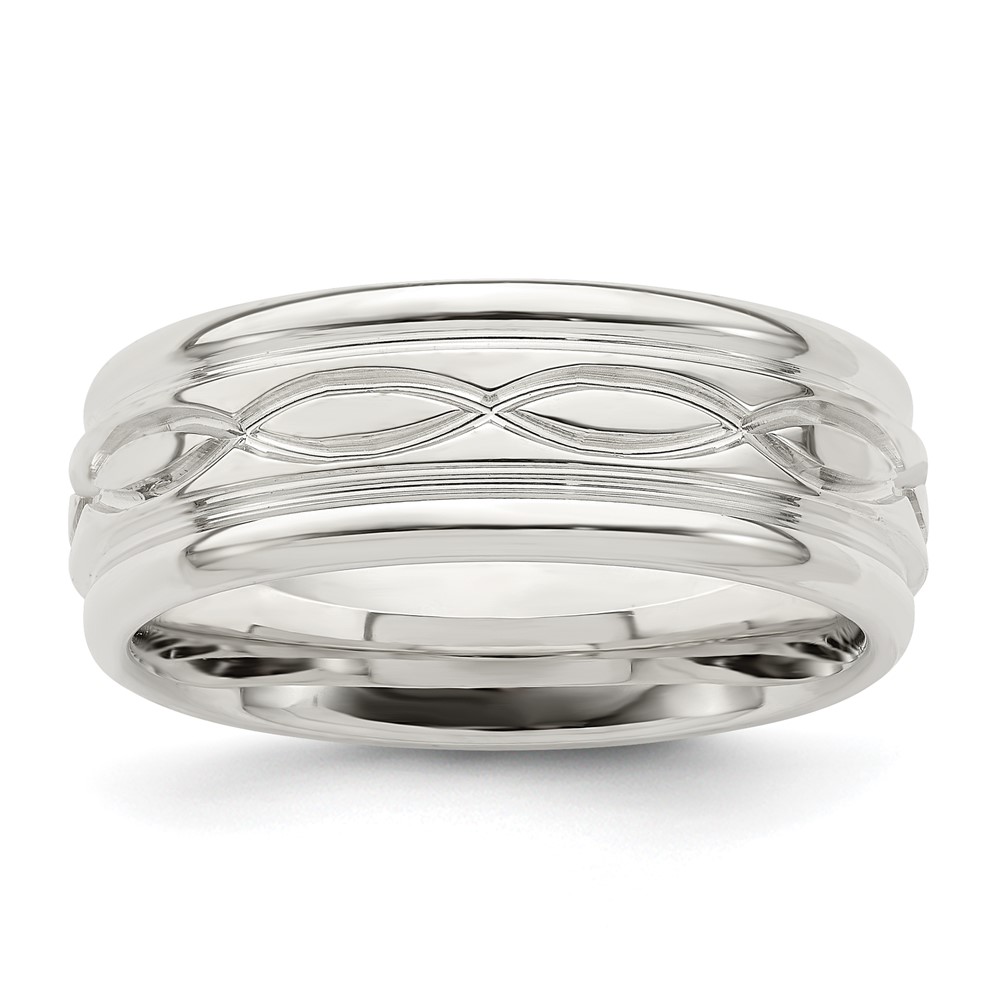 Sterling Silver 7mm Polished Flat Intertwined Design Beveled Edge Fancy Band Size 11.5 (QWB132-11.5)