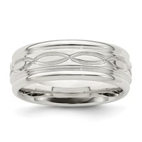 Sterling Silver 7mm Polished Flat Intertwined Design Beveled Edge Fancy Band view 1