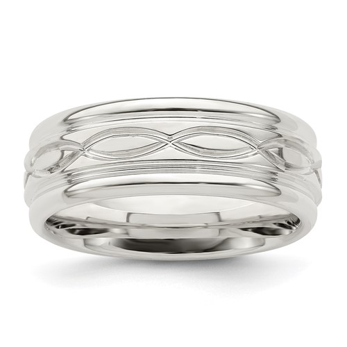 Sterling Silver 7mm Polished Flat Intertwined Design Beveled Edge Fancy Band, Size 7