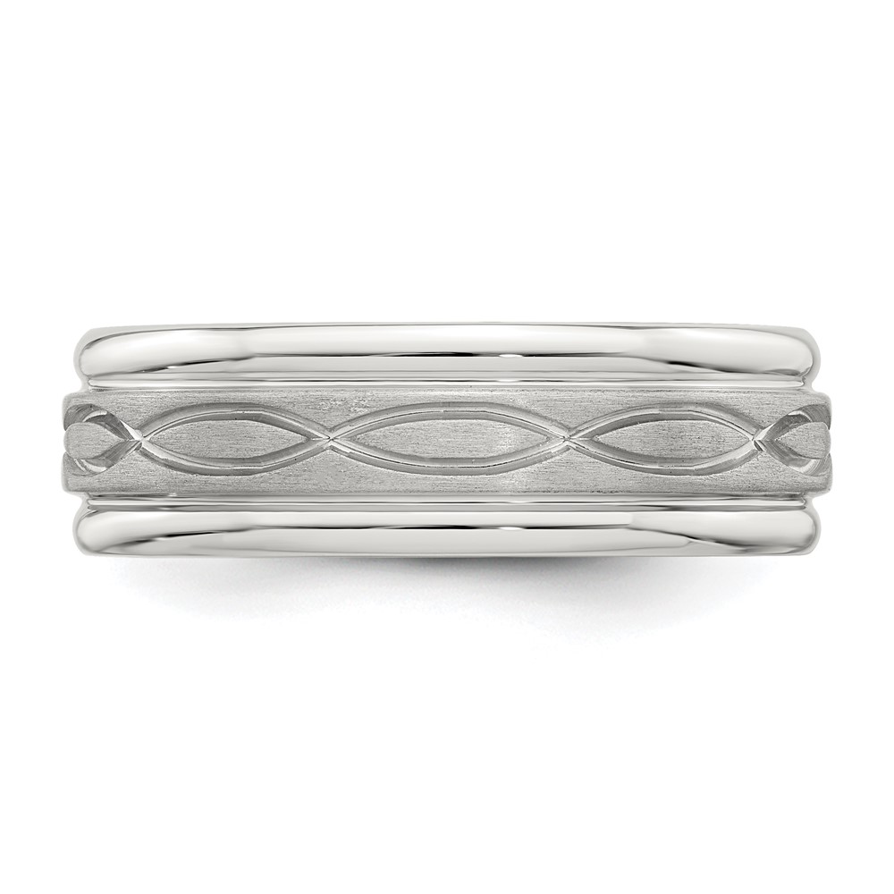 Sterling Silver 7mm Brushed Flat Intertwined Design Beveled Edge Fancy Band Size 7 (QWB132B-7)