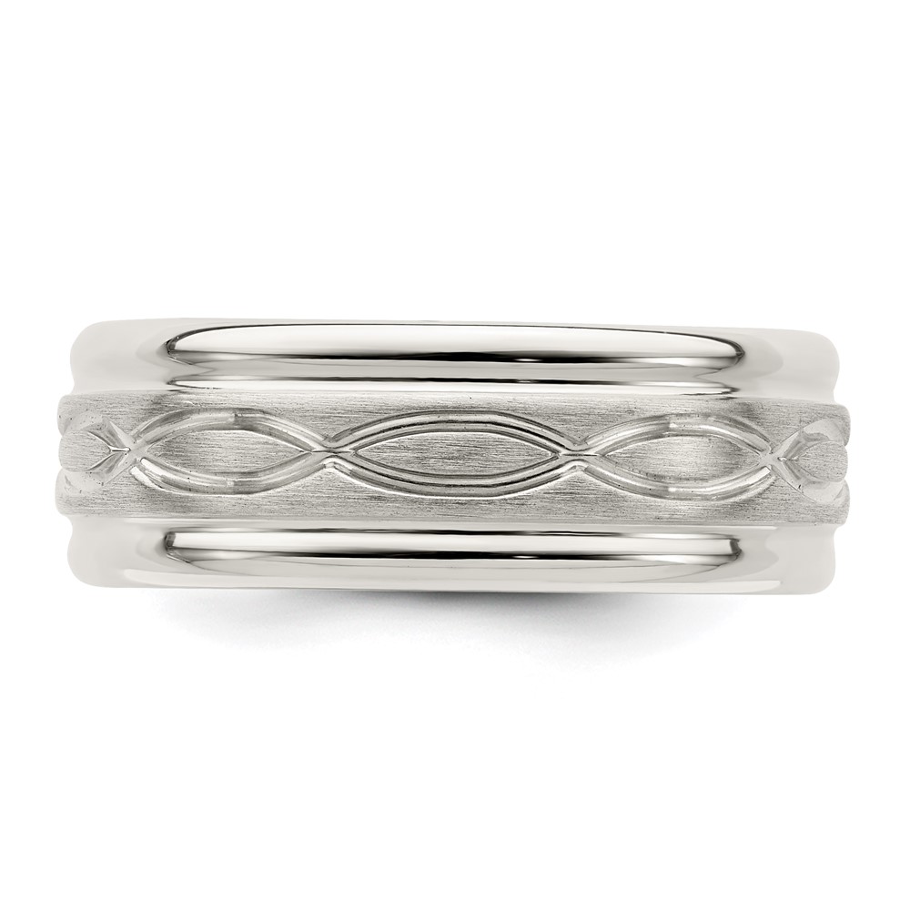 Sterling Silver 7mm Brushed Flat Intertwined Design Beveled Edge Fancy Band Size 7 (QWB132B-7)