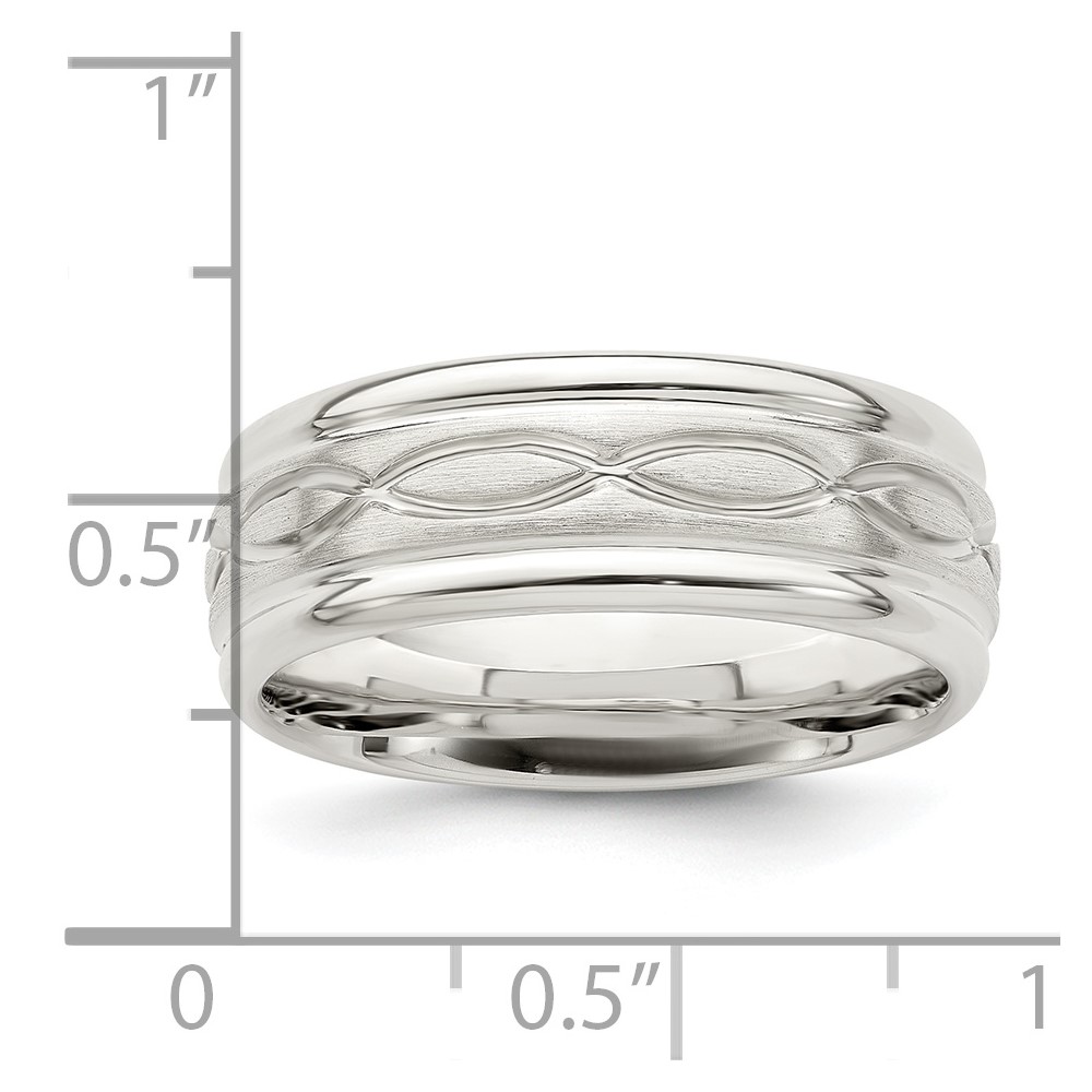 Sterling Silver 7mm Brushed Flat Intertwined Design Beveled Edge Fancy Band Size 7 (QWB132B-7)