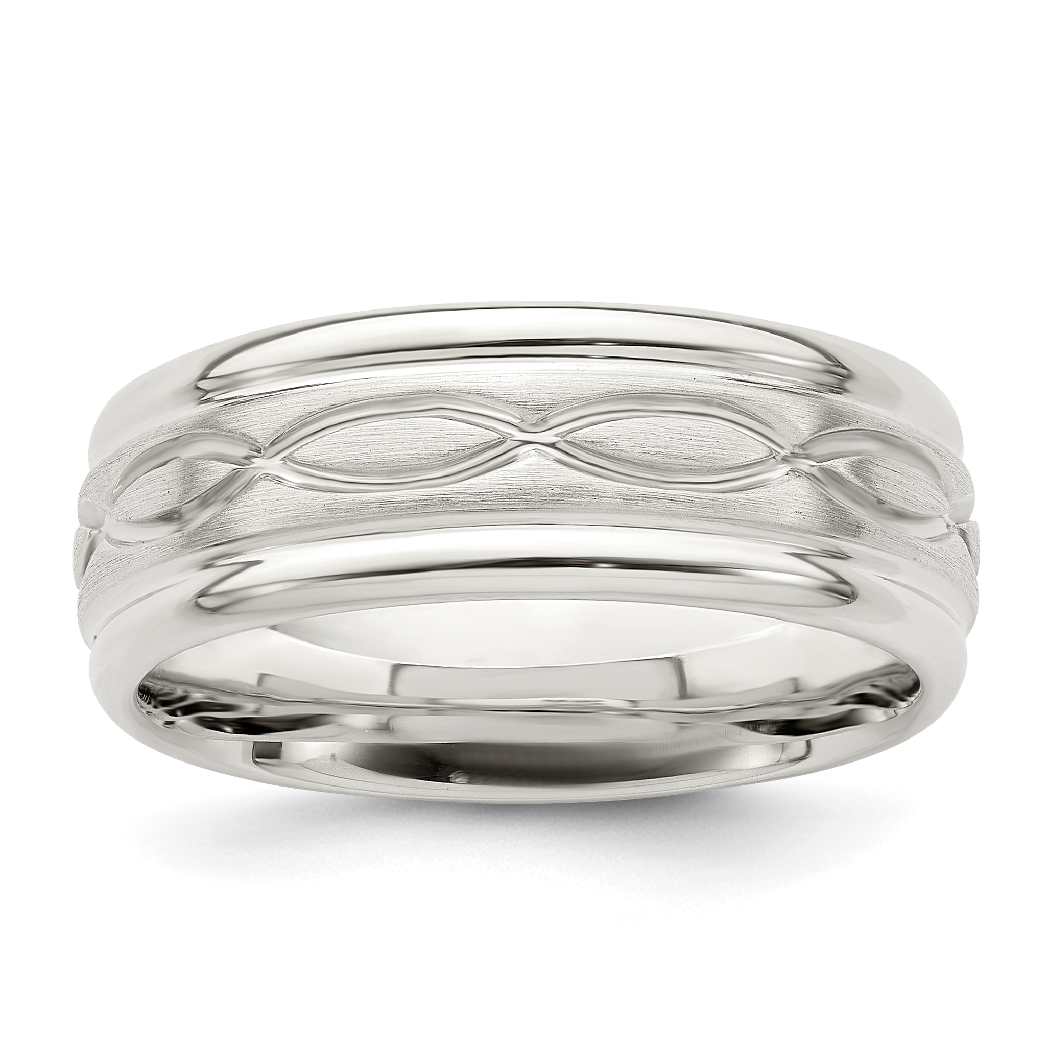 Sterling Silver 7mm Brushed Flat Intertwined Design Beveled Edge Fancy Band Size 7 (QWB132B-7)