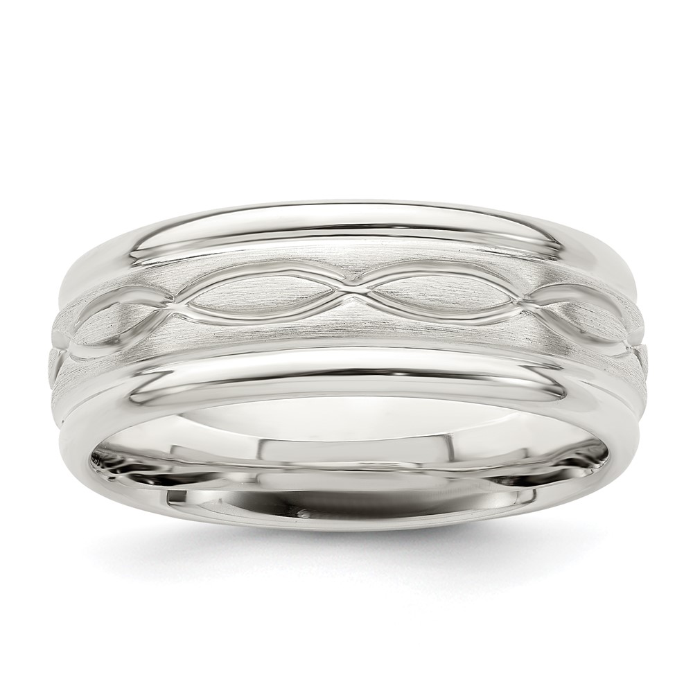 Sterling Silver 7mm Brushed Flat Intertwined Design Beveled Edge Fancy Band Size 7 (QWB132B-7)