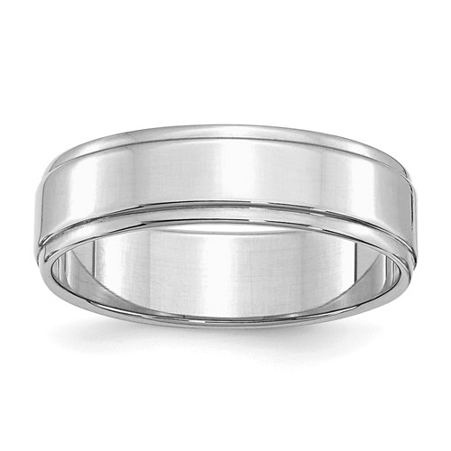 Sterling Silver Rhodium-plated 6mm Flat Band with Step Edge, Size 5