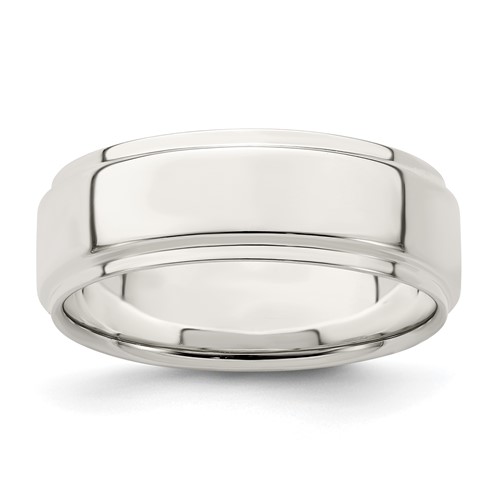 Sterling Silver 7mm Flat Band with Step Edge, Size 7
