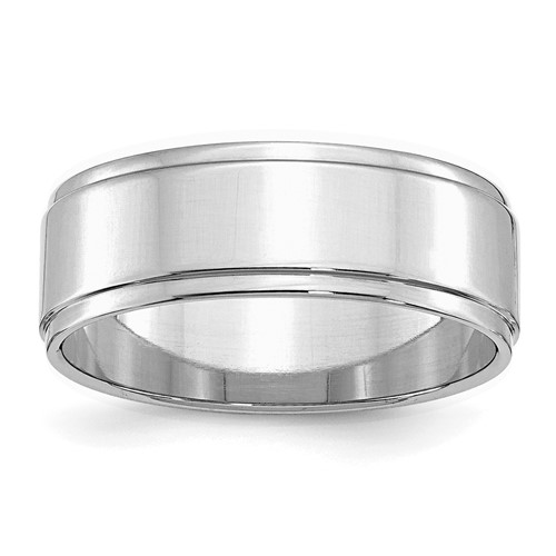 Sterling Silver Rhodium-plated 7mm Flat Band with Step Edge, Size 8