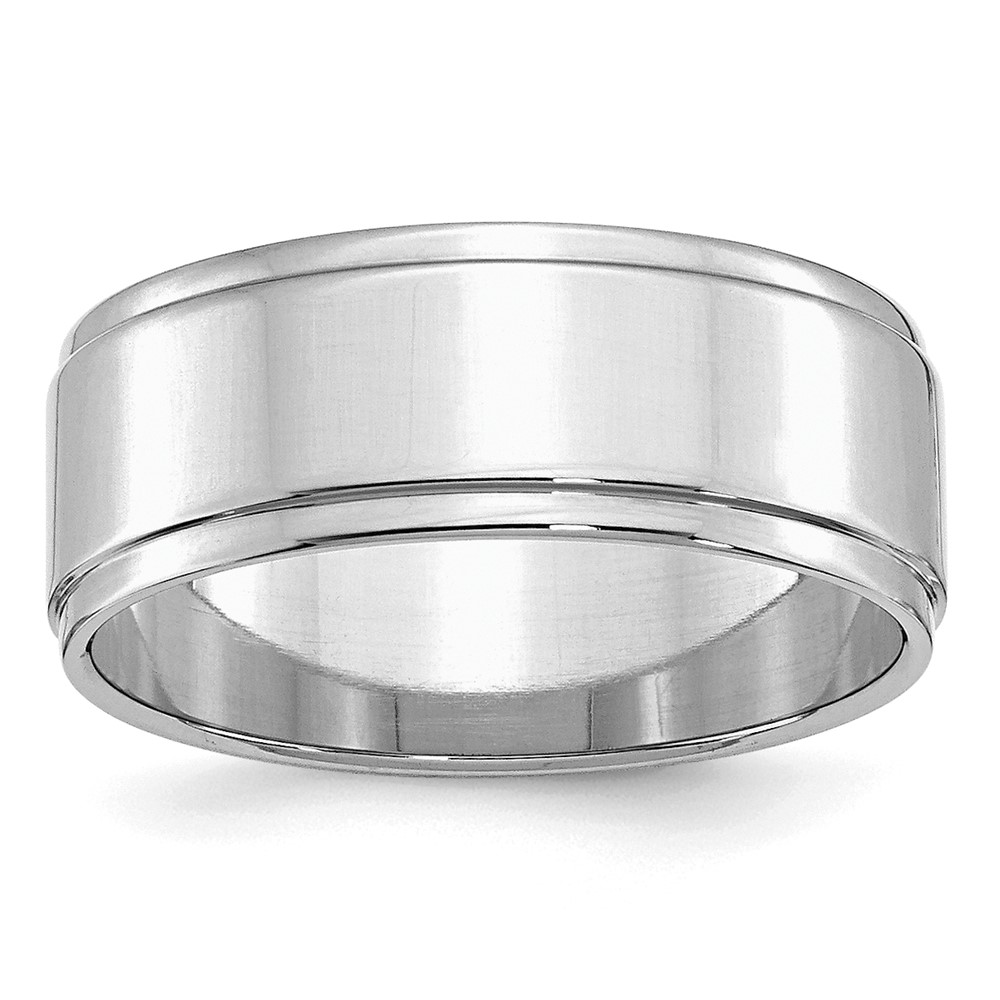 Sterling Silver Rhodium-plated 8mm Flat Band with Step Edge