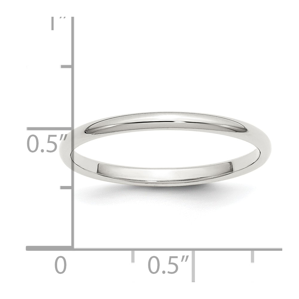 Sterling Silver Rhodium-plated 2mm Half-Round Size 6.5 Band (QWH020RH-6.5)