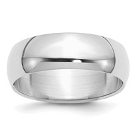 Sterling Silver Rhodium-plated 7mm Half-Round Band view 1