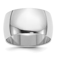 Sterling Silver Rhodium-plated 12mm Half-Round Band view 1