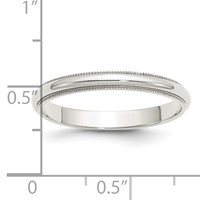Sterling Silver Rhodium-plated 3mm Half Round Milgrain Band view 4