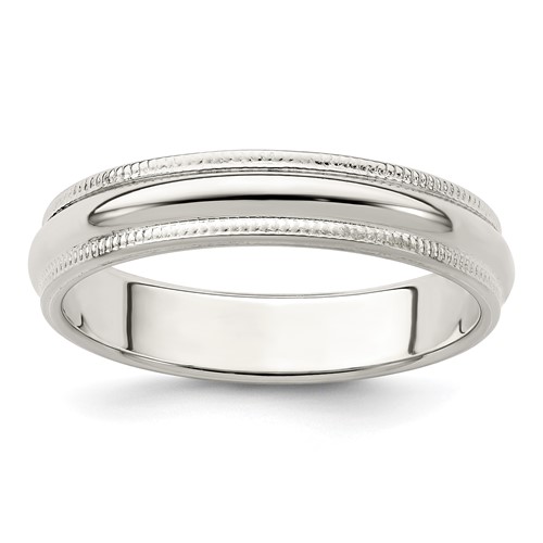 Sterling Silver 4mm Half Round Milgrain Band, Size 4