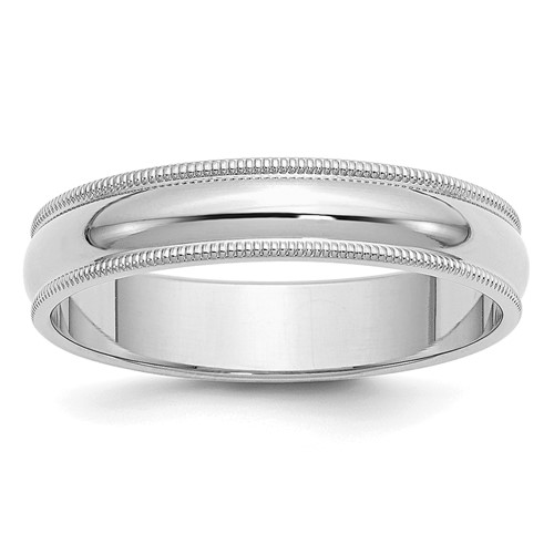 Sterling Silver Rhodium-plated 5mm Half Round Milgrain Band, Size 5