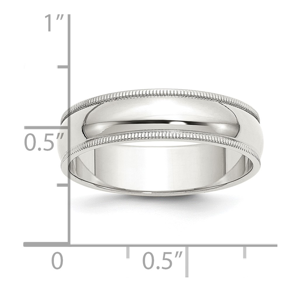 Sterling Silver Rhodium-plated 6mm Half Round Milgrain Size 10 Band (QWM060RH-10)