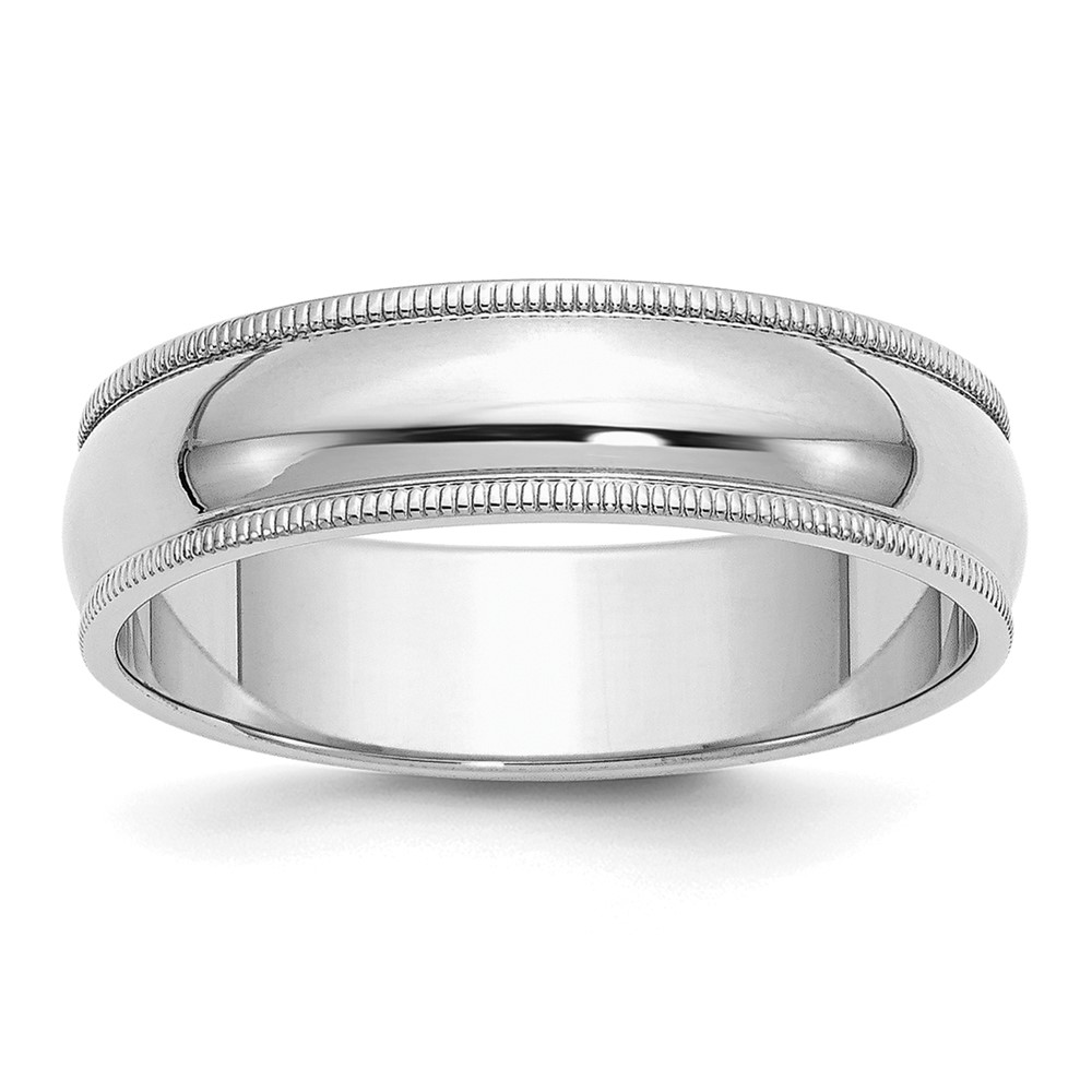 Sterling Silver Rhodium-plated 6mm Half Round Milgrain Size 10 Band (QWM060RH-10)
