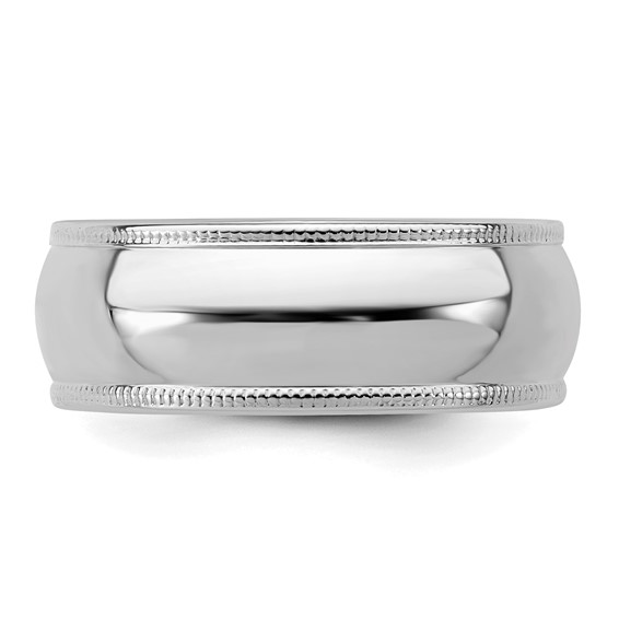 Sterling Silver Rhodium-plated 7mm Half Round Milgrain Size 4 Band