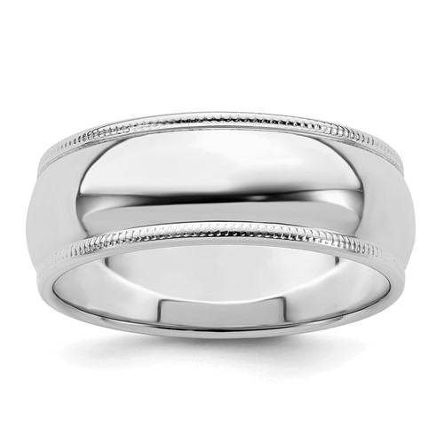Sterling Silver Rhodium-plated 7mm Half Round Milgrain Band, Size 4