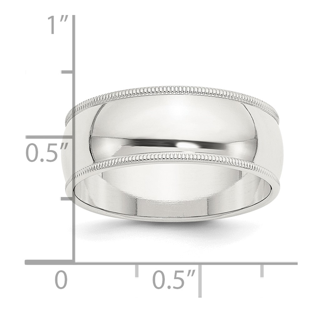 Sterling Silver 8mm Half Round Milgrain Size 11.5 Band (QWM080-11.5)