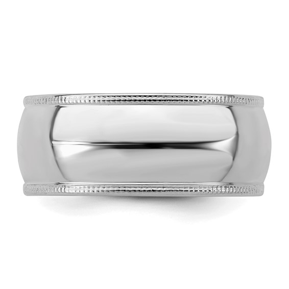 Sterling Silver Rhodium-plated 8mm Half Round Milgrain Size 4 Band