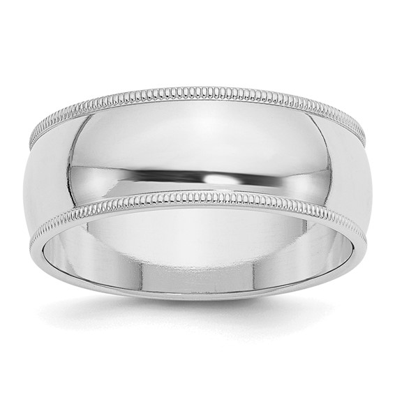 Sterling Silver Rhodium-plated 8mm Half Round Milgrain Size 4 Band