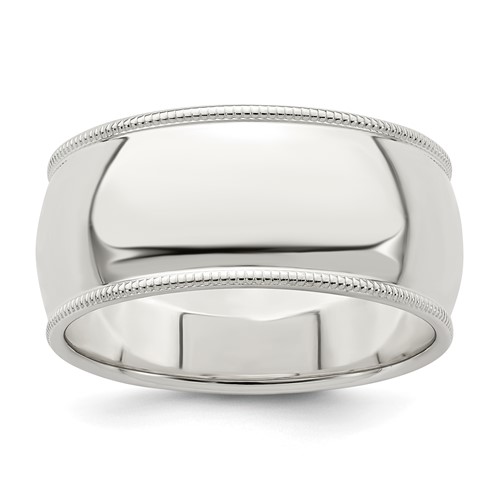 Sterling Silver 9mm Half Round Milgrain Band, Size 5