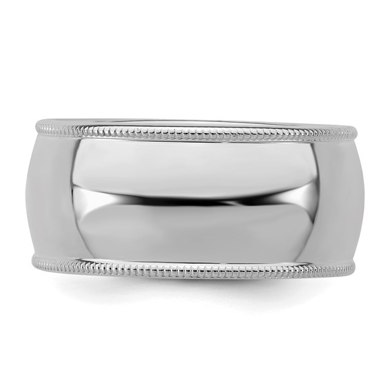 Sterling Silver Rhodium-plated 9mm Half Round Milgrain Size 4 Band