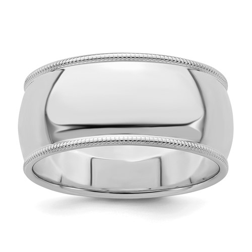 Sterling Silver Rhodium-plated 9mm Half Round Milgrain Band, Size 5