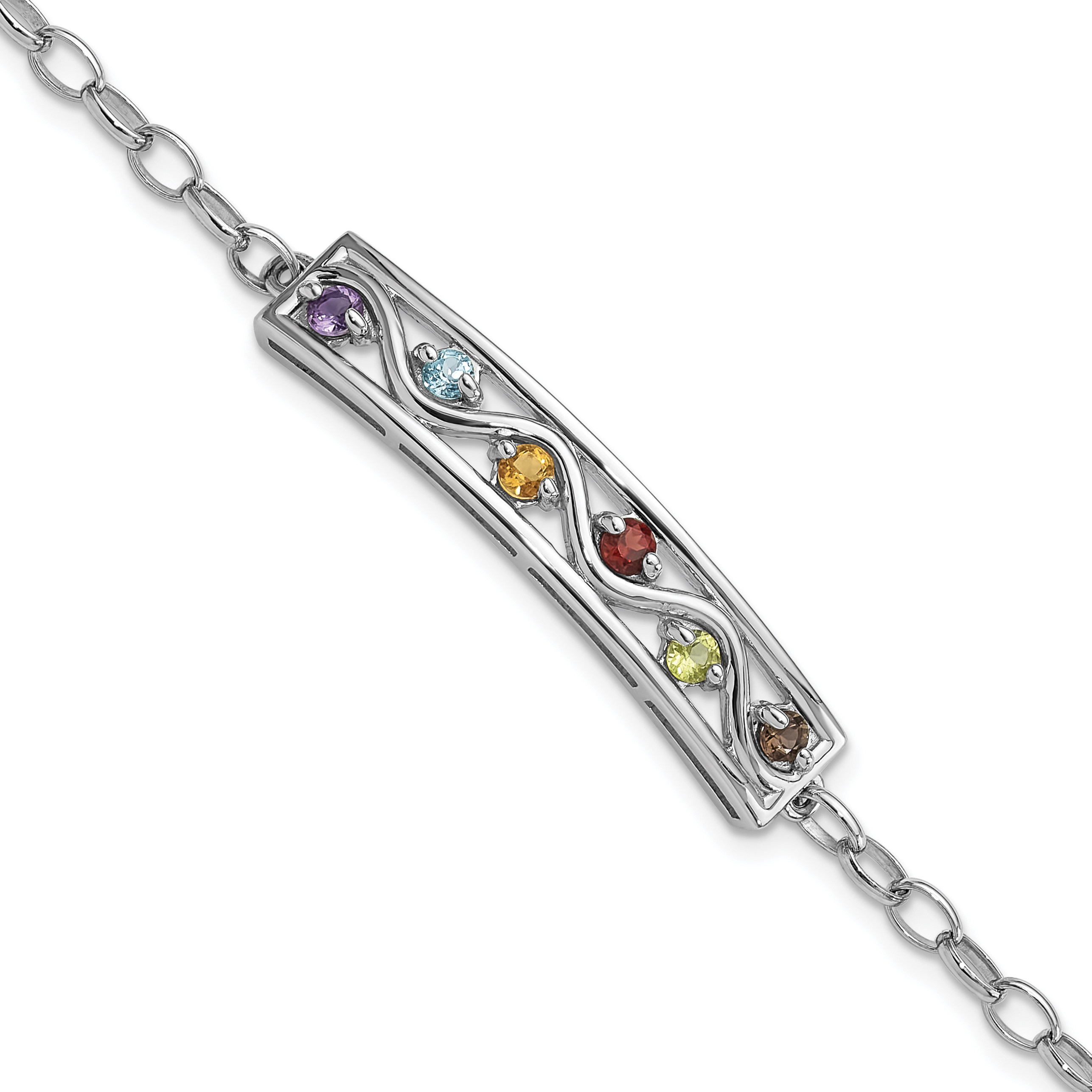 Sterling Silver Rhodium-plated Rainbow Multi Gemstone 7.5in Bracelet (QX1001RB)