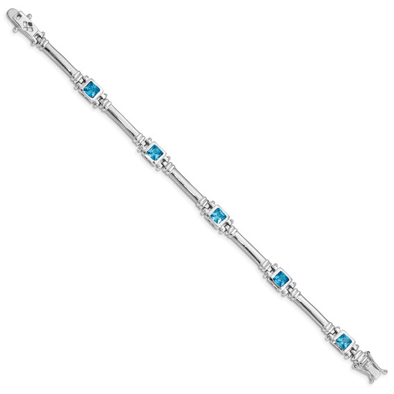 Sterling Silver Rhodium-plated Blue CZ Bracelet