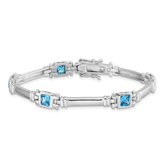 Sterling Silver Rhodium-plated Blue CZ Bracelet