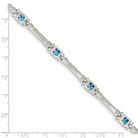 Sterling Silver Rhodium-plated Blue CZ Bracelet