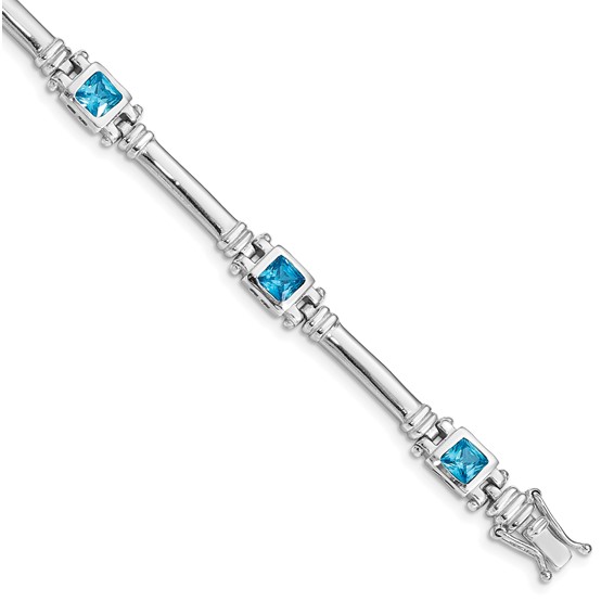 Sterling Silver Rhodium-plated Blue CZ Bracelet