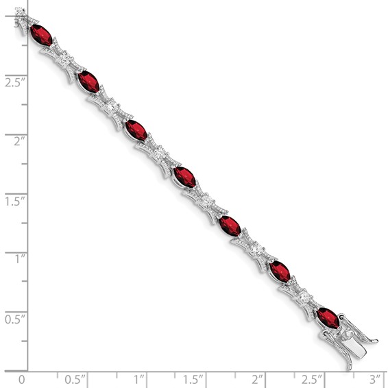 Sterling Silver Rhodium-plated Garnet and CZ Bracelet