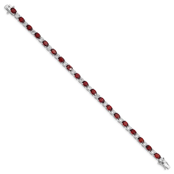 Sterling Silver Rhodium-plated Garnet and Cz Bracelet