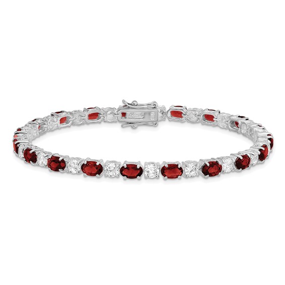 Sterling Silver Rhodium-plated Garnet and Cz Bracelet