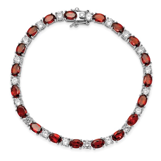 Sterling Silver Rhodium-plated Garnet and Cz Bracelet
