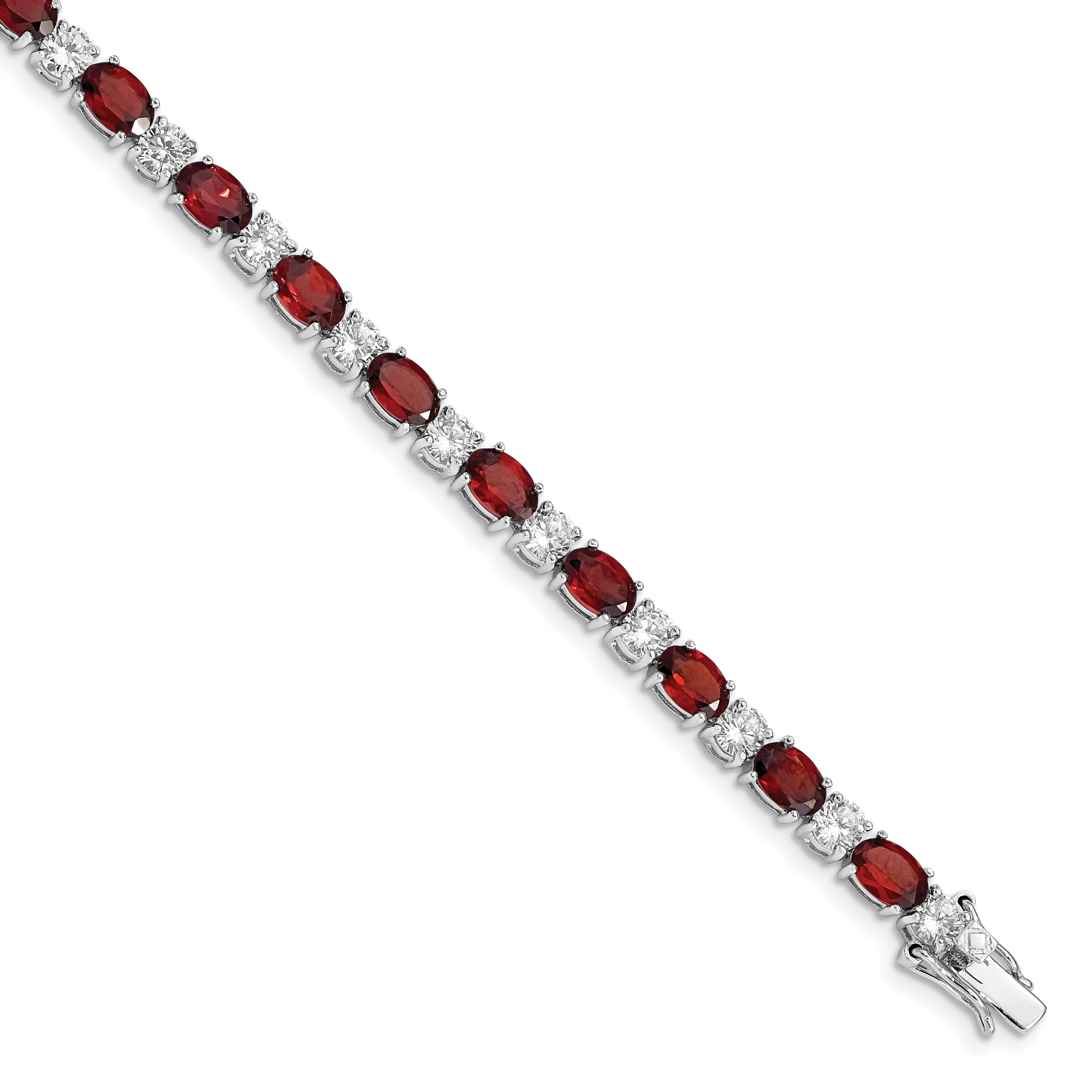 Sterling Silver Rhodium-plated Garnet and Cz Bracelet (QX172GA)