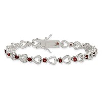 Sterling Silver Rhodium-plated Garnet Heart Bracelet view 3