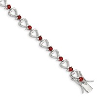 Sterling Silver Rhodium-plated Garnet Heart Bracelet view 1