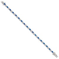 Sterling Silver Rhodium-plated Clear and Blue Marquise CZ Bracelet, 7.75" view 2
