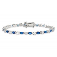Sterling Silver Rhodium-plated Clear and Blue Marquise CZ Bracelet, 7.75" view 3