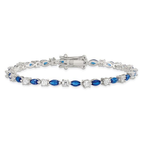 Sterling Silver Rhodium-plated Blue and Clear CZ Bracelet