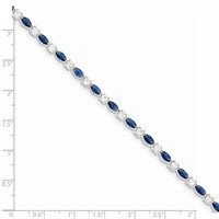 Sterling Silver Rhodium-plated Clear and Blue Marquise CZ Bracelet, 7.75" view 4