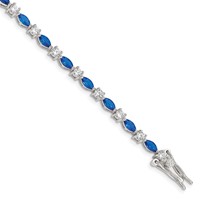 Sterling Silver Rhodium-plated Clear and Blue Marquise CZ Bracelet, 7.75" view 1