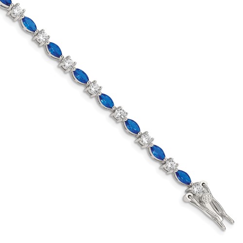 Sterling Silver Rhodium-plated Clear and Blue Marquise CZ Bracelet, 7.75"
