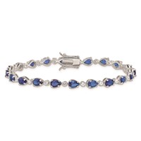 Sterling Silver Rhodium-plated Clear and Blue Pear CZ Bracelet, 7.5" view 3