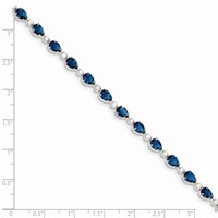 Sterling Silver Rhodium-plated Clear and Blue Pear CZ Bracelet, 7.5" view 4