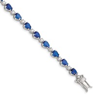 Sterling Silver Rhodium-plated Clear and Blue Pear CZ Bracelet, 7.5" view 1