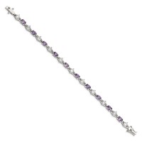 Sterling Silver Rhodium-plated Oval Purple and Clear CZ Bracelet, 7.5" view 2